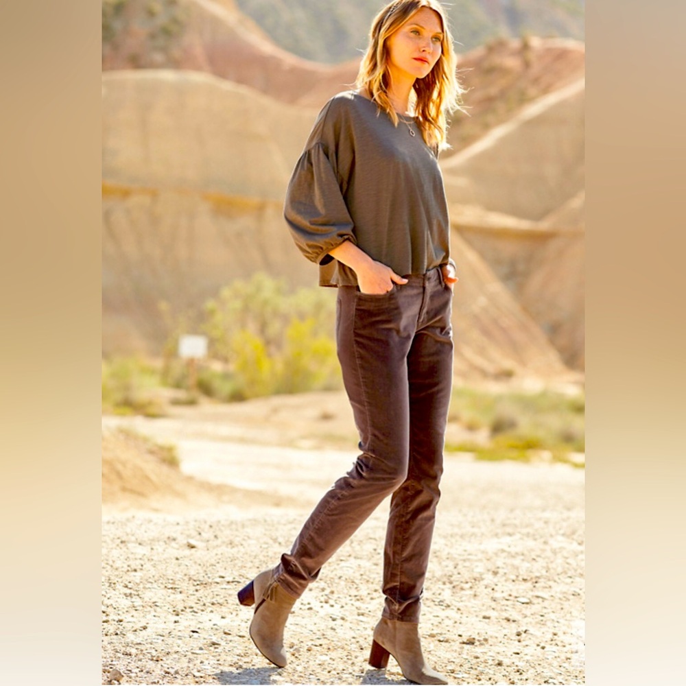 Garnet Hill Slim Velvet Pants Womens 2 Brown Mid Rise